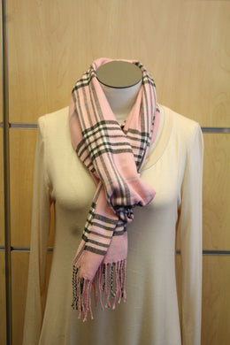 ADO | Cashmere Wrap Scarf Plaid Pink & Grey - All Decd Out