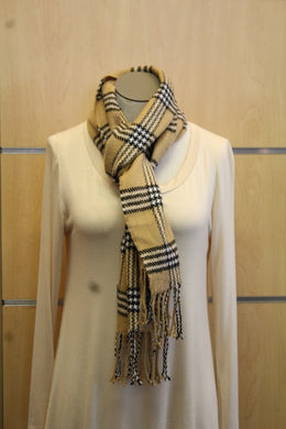 ADO | Cashmere Wrap Scarf Plaid Tan & Black - All Decd Out