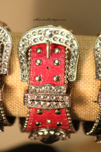 Brown/White Silver Studs & Clear Rhinestones Leather Band with Buckle Clasp