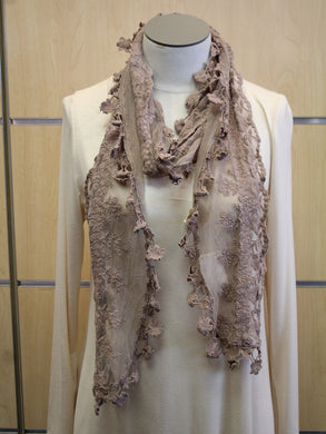Ryu | Brown Lace Flower Trim Scarf