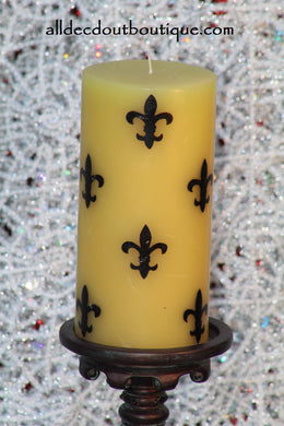 Pillar Candle Yellow Fleur De Lis 