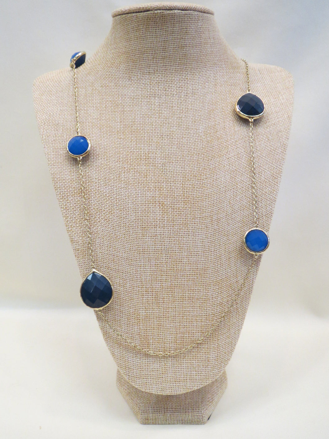 ADO | Blue Stone Necklace Long Gold Chain - All Decd Out