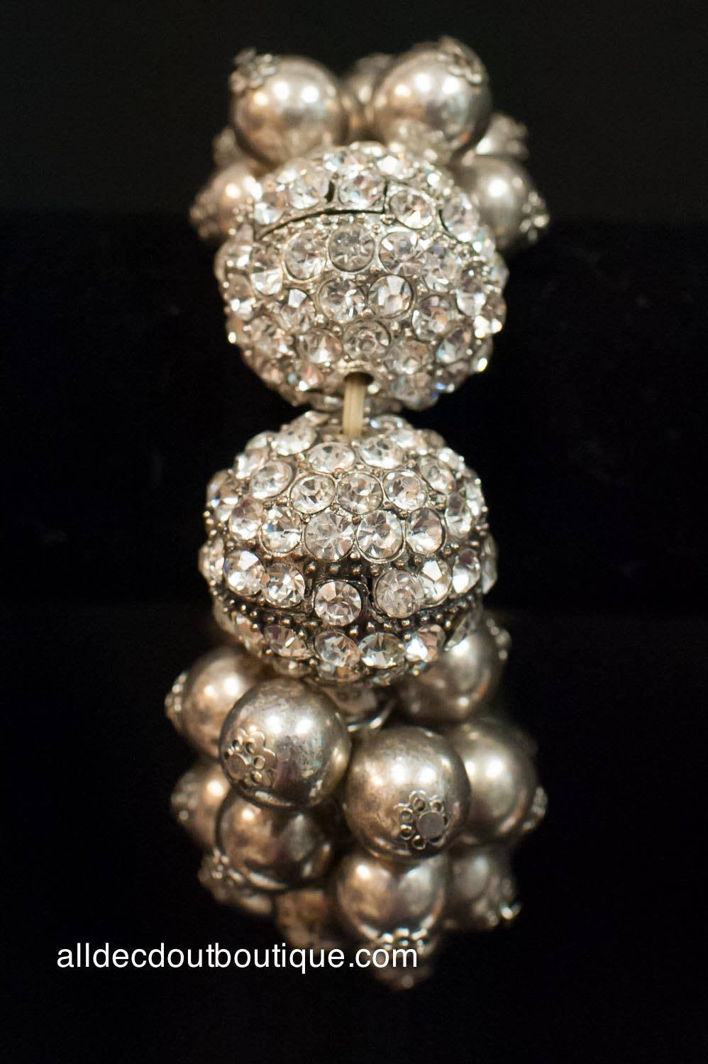 ADO | Silver Cluster Beaded Stretch Bracelet with Crystal Balls