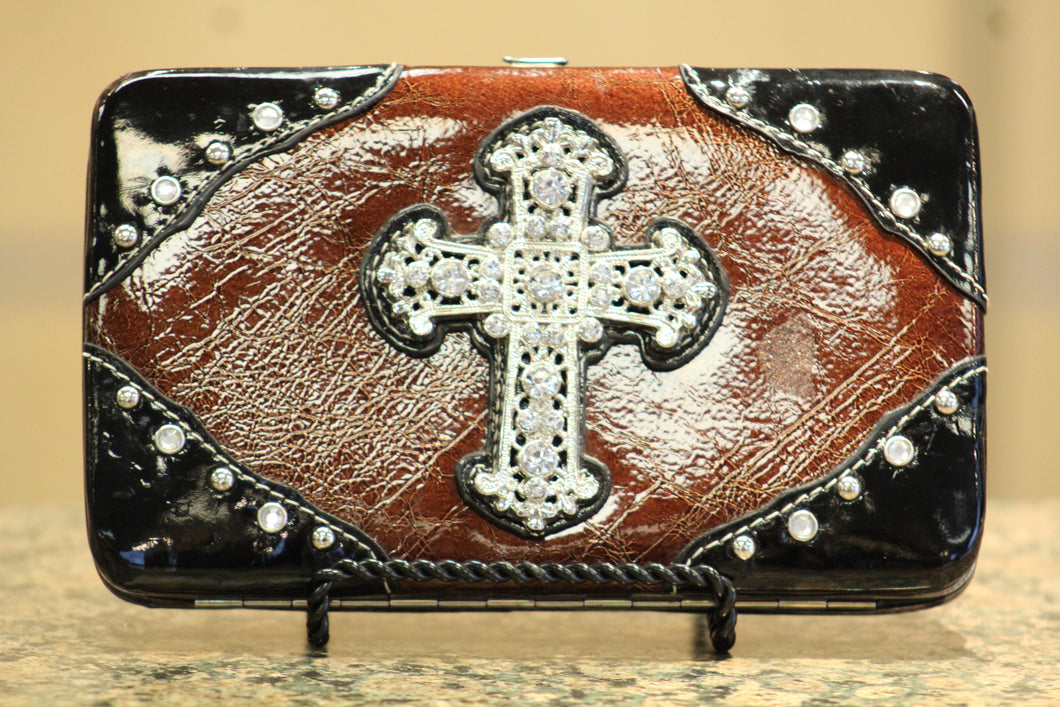 ADO | Embellished Cross Patton Leather Clutch Wallet - All Decd Out