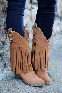 Very Volatile Hillside Fringe Cowgirl Boots Tan | All Dec'd Out