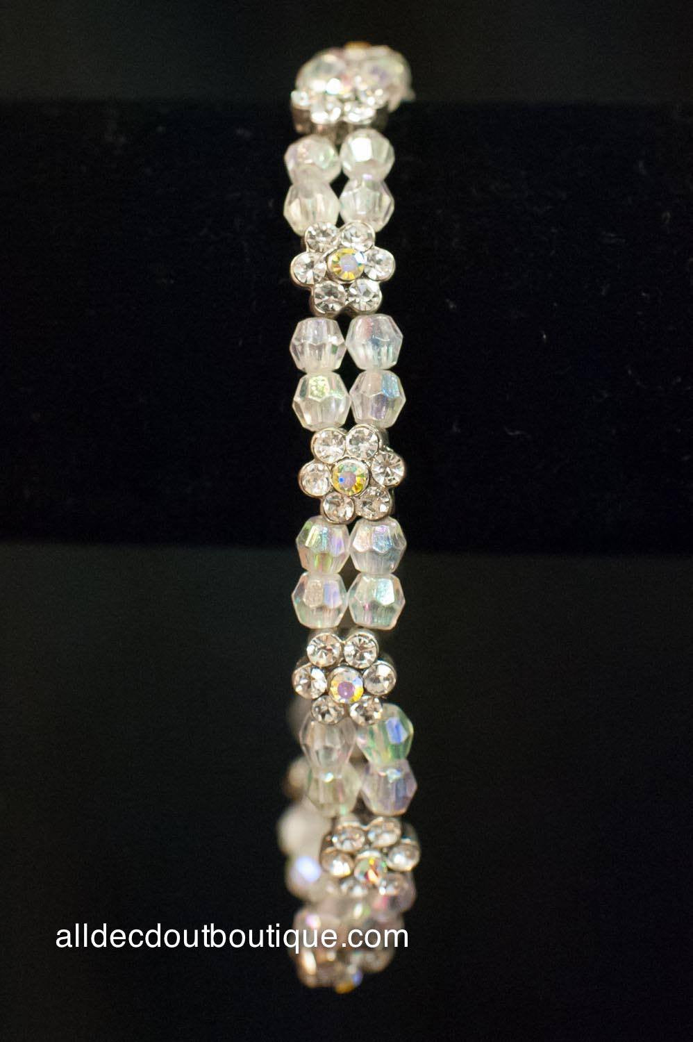 ADO | Beaded Ankle Stretch Bracelet with Crystal Flowers - All Decd Out