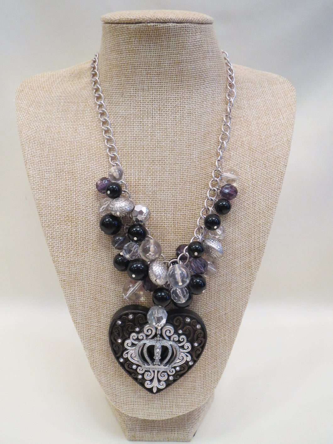 ADO | Chunky Beaded Heart Crown Pendant Necklace - All Decd Out