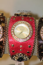 Brown/White Silver Studs & Clear Rhinestones Leather Band with Buckle Clasp
