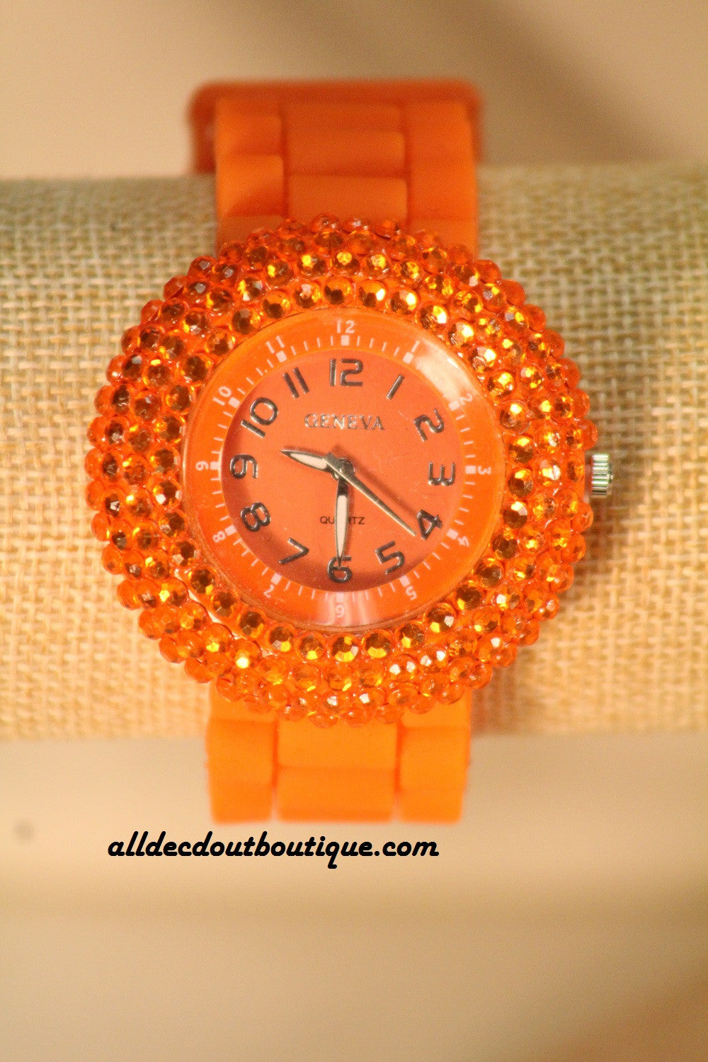 Orange/Orange Orange Rhinestones Silicone Band | All Decd Out