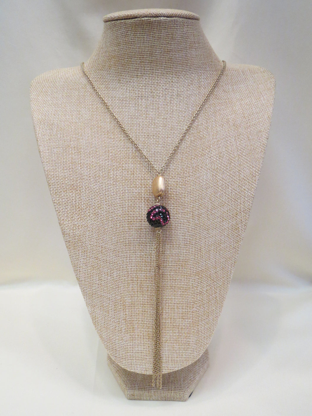 ADO Pink Black & Gold Long Pave Ball Necklace Pendant | All Dec'd Out