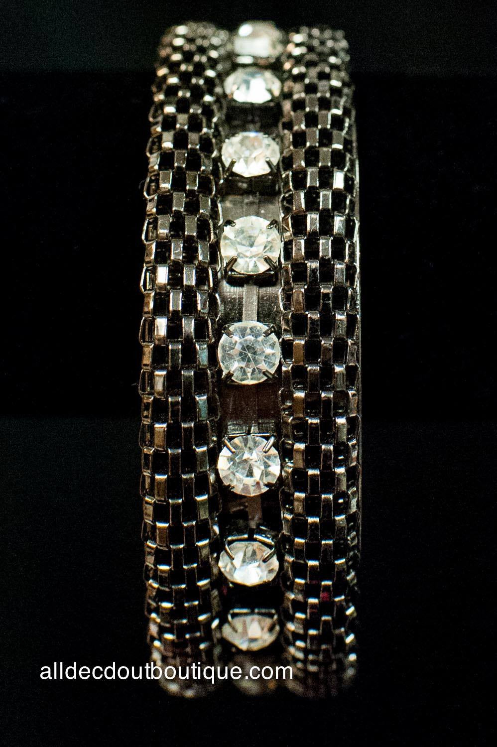 ADO | Thick Black Bangle Bracelet with Crystals