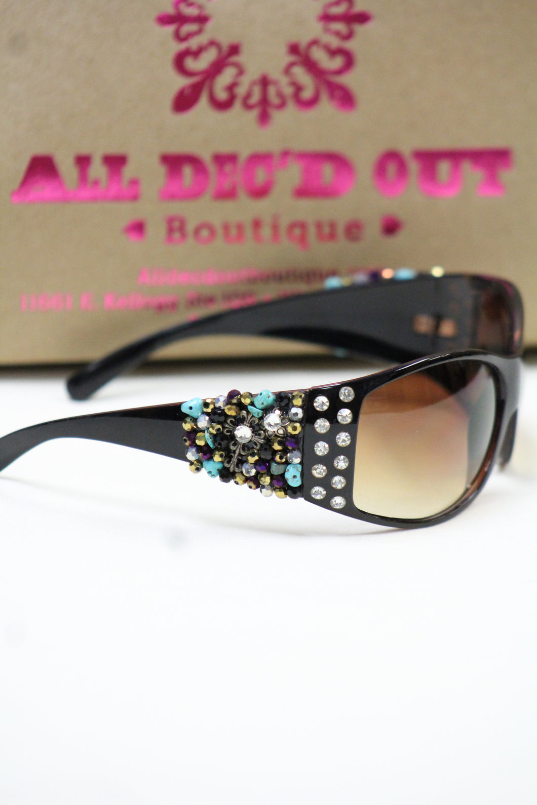 ADO | Customized Sunglasses Black with Cross & Bling Turquoise - All Decd Out