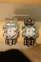 Camouflage/White Silver Studs & Clear Rhinestones | Leather Band with Buckle Clasp
