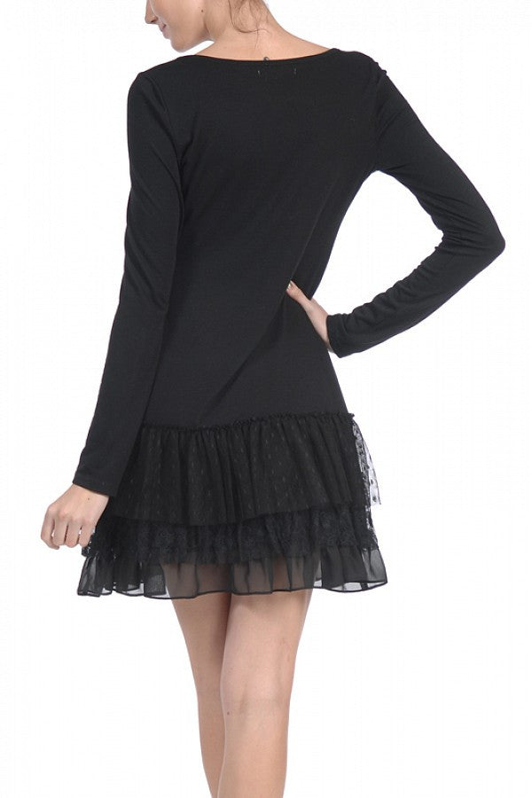 knee length dresses for ladies Aubrey Long Sleeve House Dress-Black Large main image 0