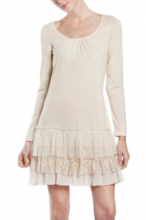 A'reve Slip Dress Long Sleeve Cream