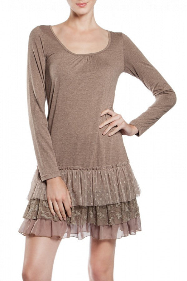 A'reve Slip Dress Long Sleeve Taupe