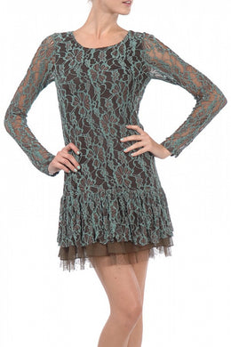 A'reve | Lace Dress Brown & Turquoise - All Decd Out