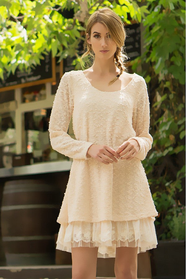 A'reve | Lace Trim Sweater Dress Cream - All Decd Out