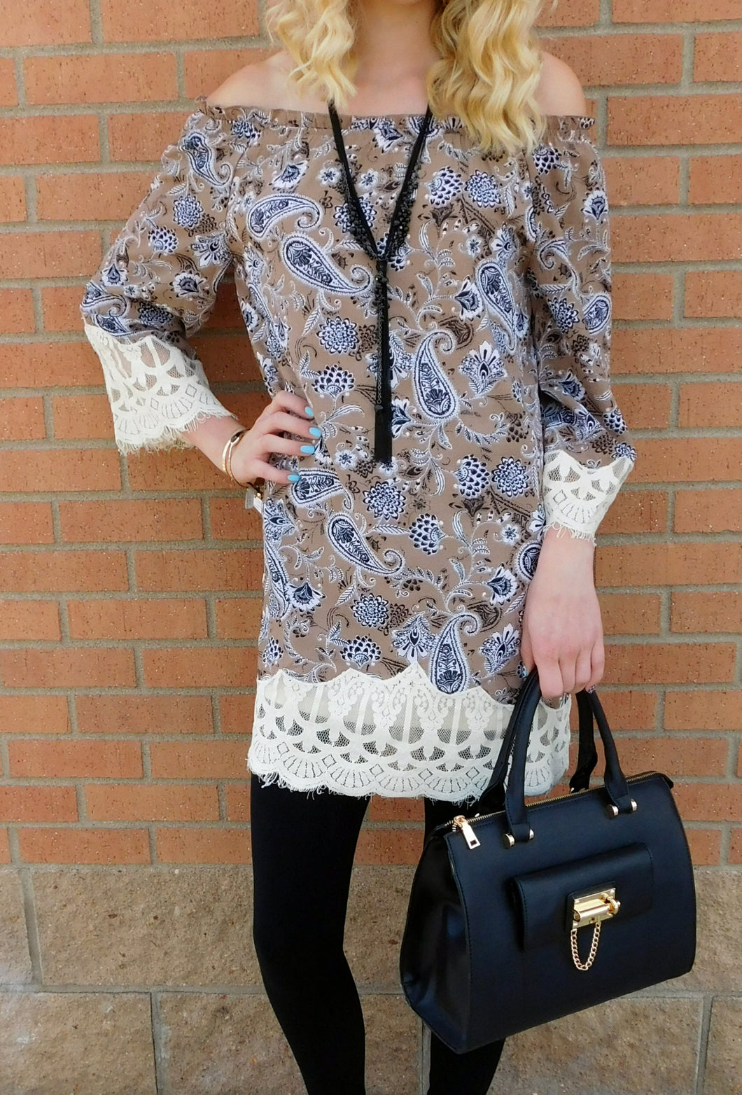 Blu Pepper Lace Trim Paisley Print Tunic Dress All Dec d Out