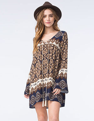 Blu Pepper Navy Boho Tunic Dress