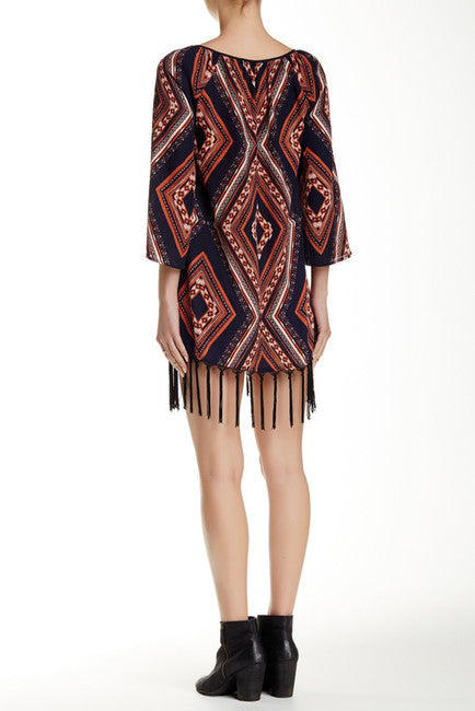 blue dress for baby girl Boho Fringed Dress / Black main image 1