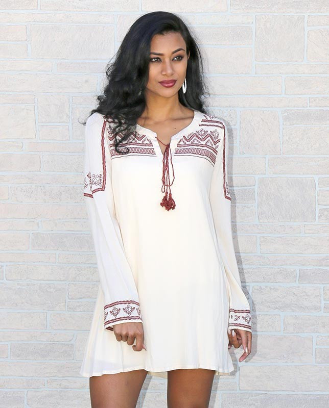 long sleeve tunic dress Havana M/L Made from 100% cotton Blu Pepper Boho Tunic Dress