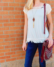 Blu Pepper | Short Sleeve Woven Top with Tassels