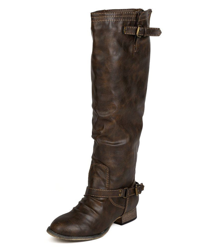 Breckelle Studded Buckle Riding Knee High Boot