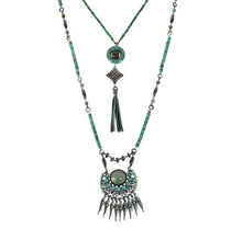 Treska | Two Strand Pendant Necklace with Leather Tassel Turquoise - All Decd Out