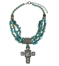 Treska | Cross Pendant on Beaded Necklace Turquoise - All Decd Out