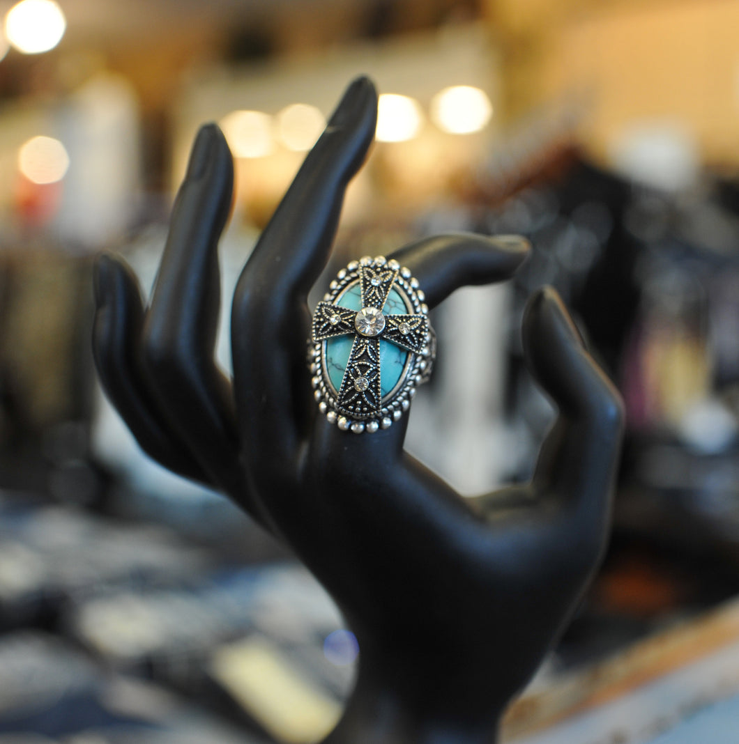 ADO | Turquoise Cross Ring Embellished