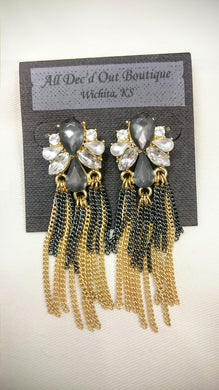 ADO | Fringe Statement Earrings Gold & Grey - All Decd Out