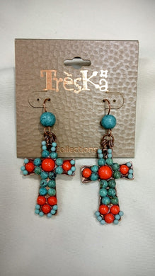 Treska | Beads on Cross Earrings