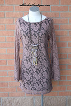Elan High Neck Low Back Lace Dress Truffle