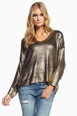 Elan | Hi-Lo Metallic Sweater Gold