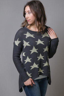 Elan Star Hi-Lo Charcoal Sweater | All Dec'd Out