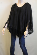 Elan | Poncho with Fringe Black