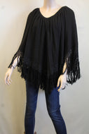 Elan | Poncho with Fringe Black