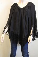 Elan | Poncho with Fringe Black
