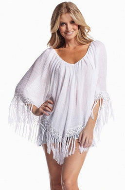 Elan Poncho with Fringe White | All Dec'd Out
