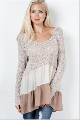 Entro Tri Color Tunic Top Taupe | All Dec'd Out