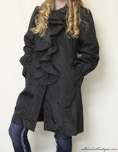 Firmiana | Black Zip Up Rain Jacket with Ruffles