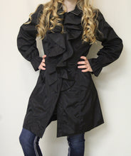 Firmiana | Black Zip Up Rain Jacket with Ruffles