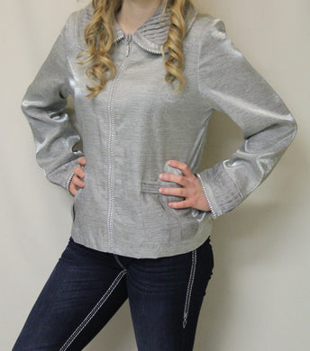 Firmiana | Rhinestone Zip Up Jacket Silver