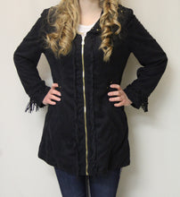 Firmiana | Coat with Zipper and Fringe Black