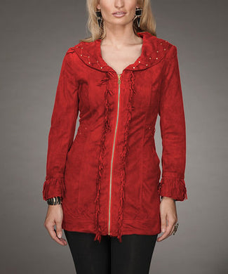 Firmiana Coat with Zipper and Fringe Red | All Dec'd Out