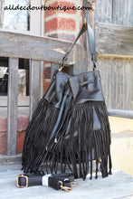 ADO | Drawstring Fringe Hobo Handbag Black - All Decd Out