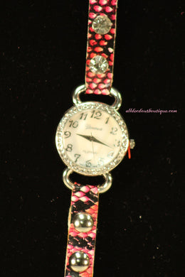 Pink & Black/White, Band Reptile Print | Leather Band w/ Buckle Clasp