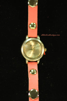 Pink/Gold, Gold & Silver Studs, Metal Chain Links, Leather Band w/ Fold Over Clasp
