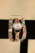 Pink & White/White, Band Reptile Print Leather Band w/ Buckle Clasp